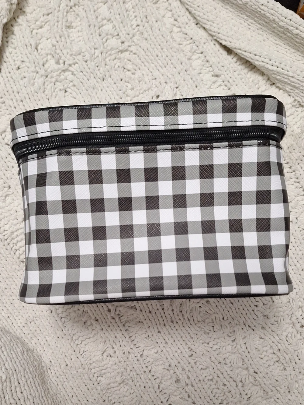 Checked Black and White Travel Toiletry/ Cosmetics Bag